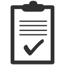 Icon with a clipboard that has a form and a checkmark